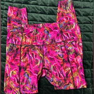 Lululemon Fast and Free High-Rise Leggings Pink Abstract Print 25” Size 6